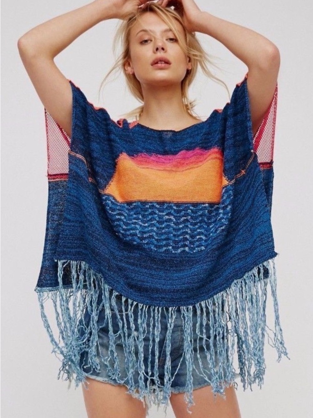 FREE PEOPLE SUNSET FRINGED PONCHO